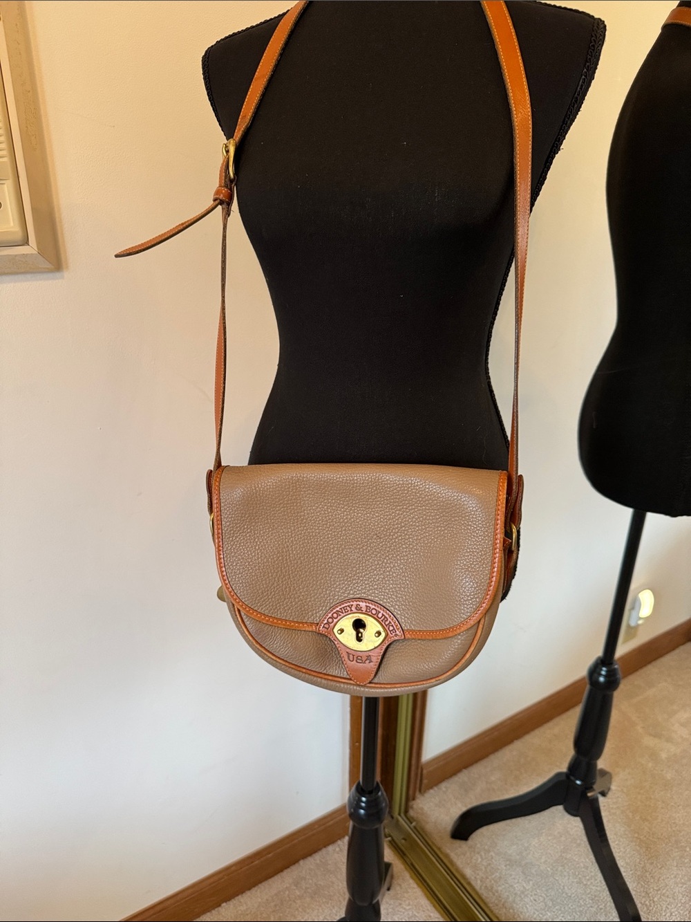 Dooney & Bourke Tan Pebbled Leather Crossbody with Brown Trim
